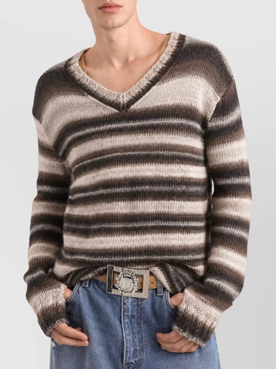 Dolce&Gabbana Striped V-Neck Long-Sleeve Sweater