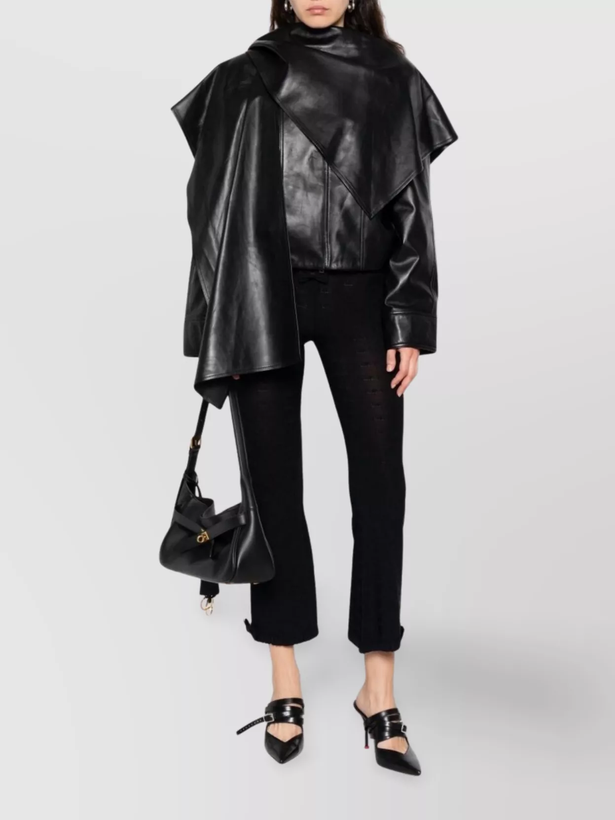 Balenciaga Ruffled Hem Sheer Capri Trousers In Black