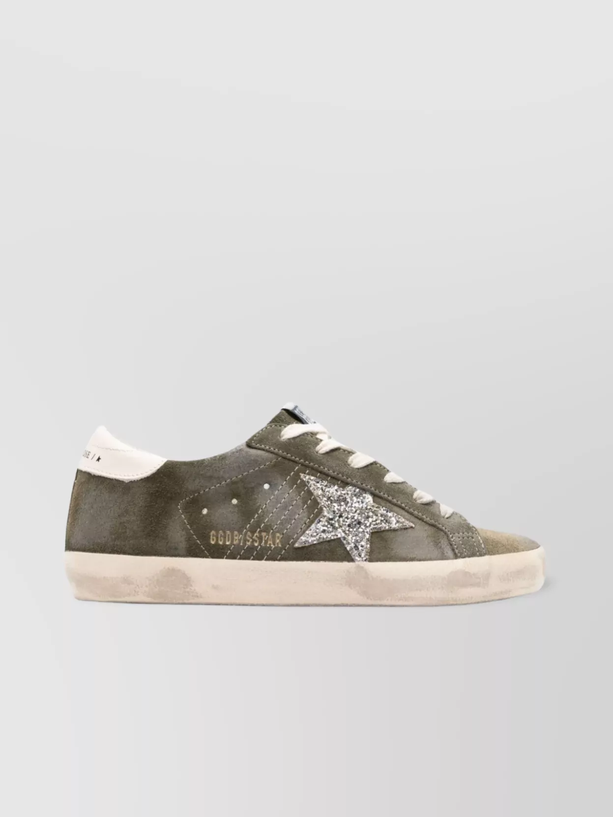 Shop Golden Goose Suede Distressed Flatform Sneakers With Glitter Detailing In Cream