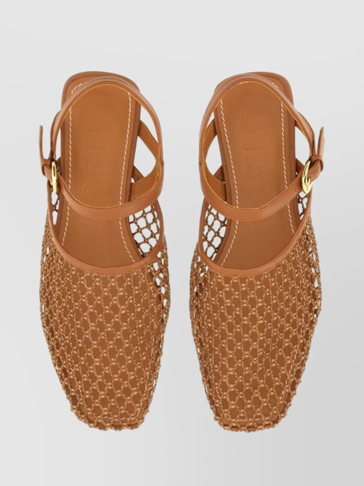 STAUD MESH SQUARE TOE SANDALS WITH GOLD HARDWARE