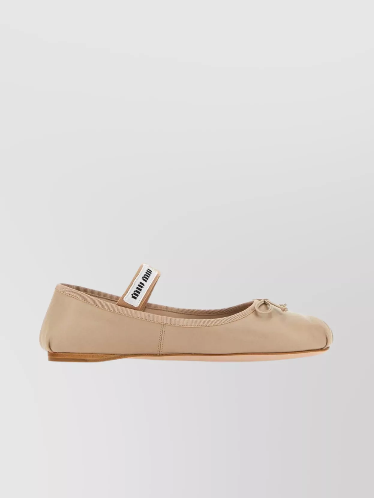 Shop Miu Miu Leather Ballerinas With Round Toe And Bow Detail