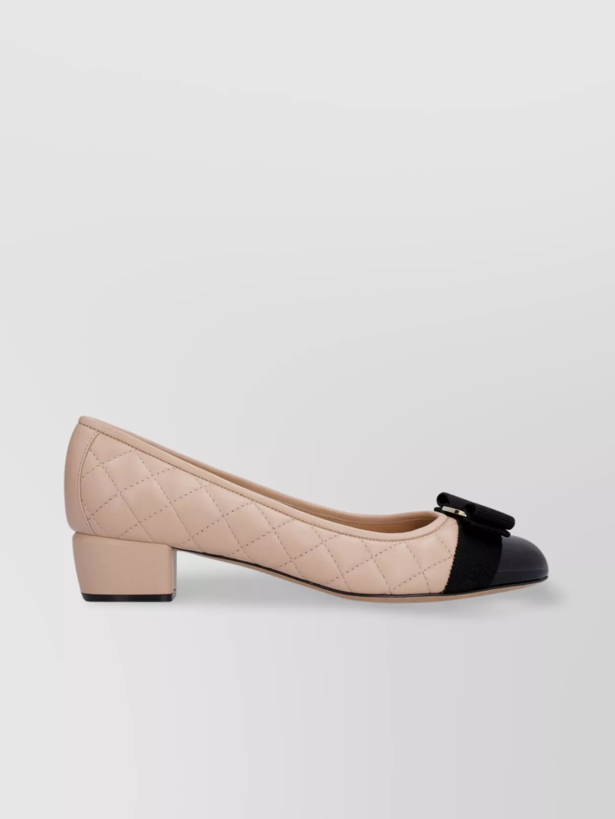 FERRAGAMO LEATHER PUMPS WITH BLOCK HEEL AND BOW