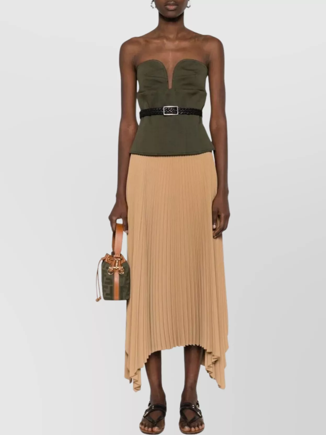 Max Mara Strapless Pleated Top Asymmetric Hem In Green