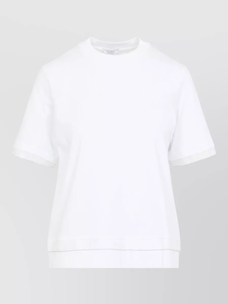 Peserico Crew Neck Layered Hem Short Sleeve Top In White