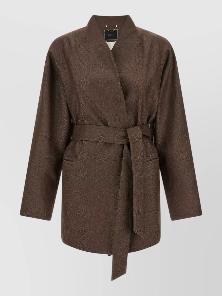 Kiton linen blend belted single breasted coat