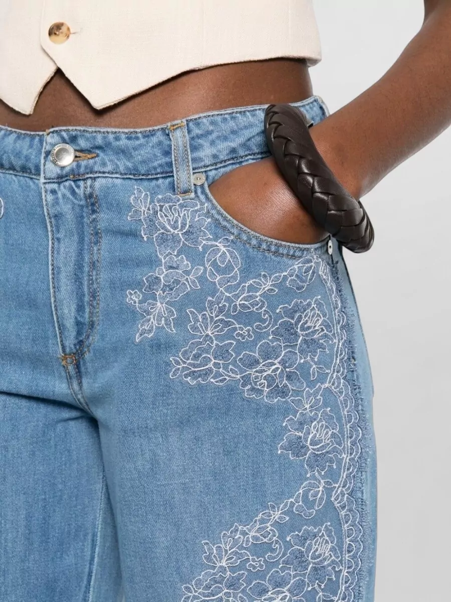 Ermanno Firenze Embroidered Floral-Embroidered Wide-Leg Jeans