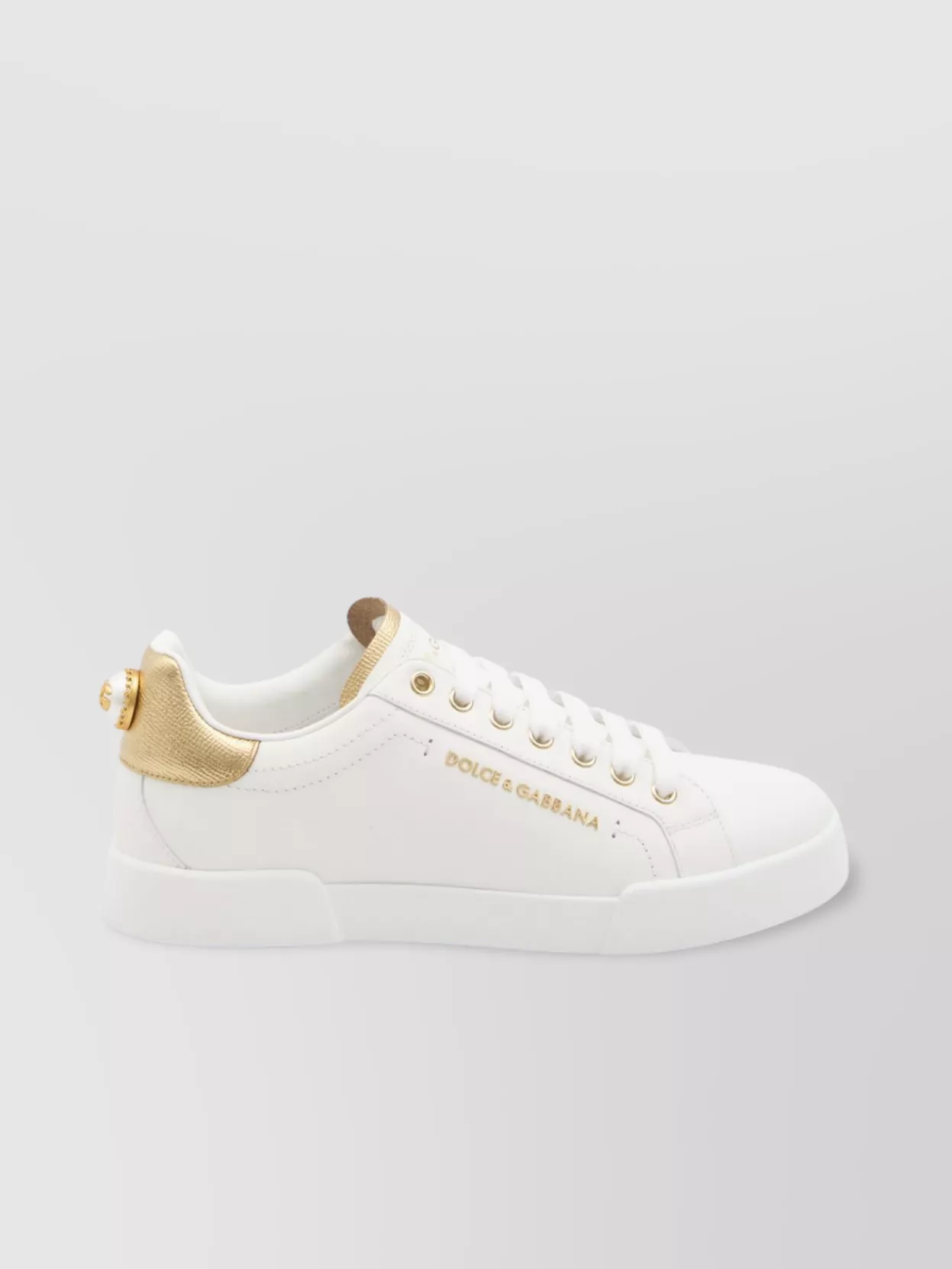 Dolce & Gabbana Pearl And Dg Logo Heel Tab Sneakers In White