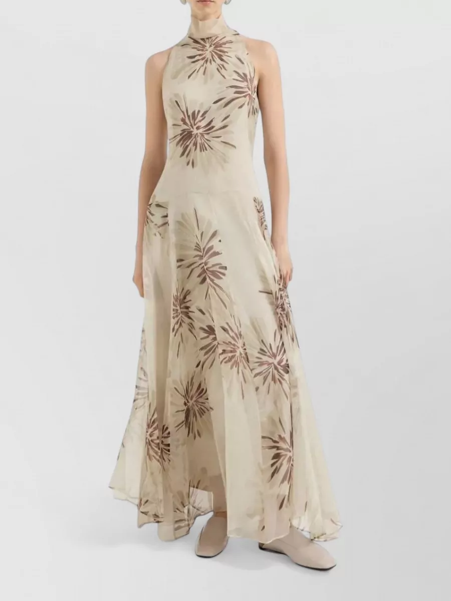 Brunello Cucinelli Silk Sleeveless Floral-Print Maxi Dress