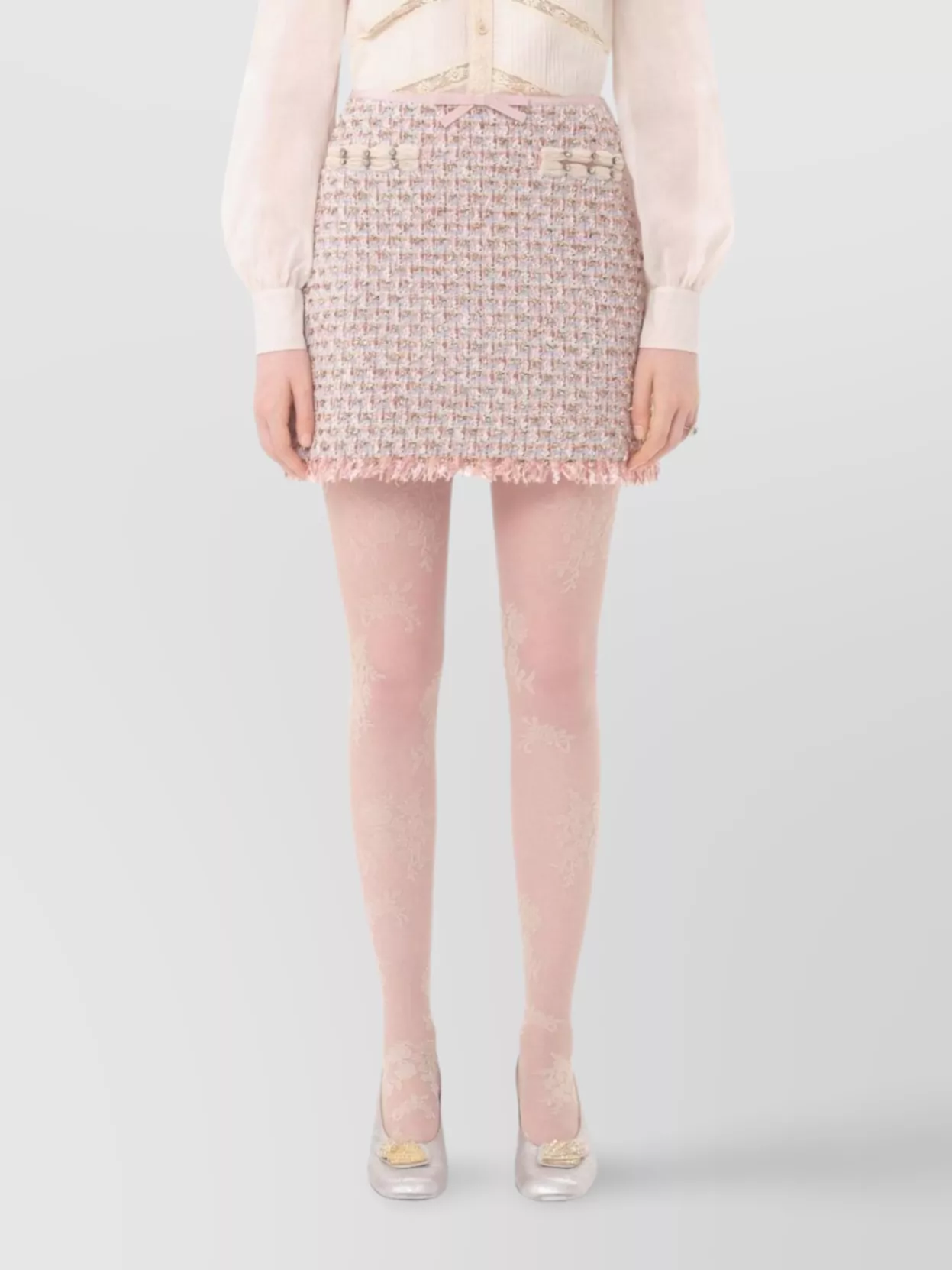 Valentino Tweed Skirt With Embellished Fringe Hem
