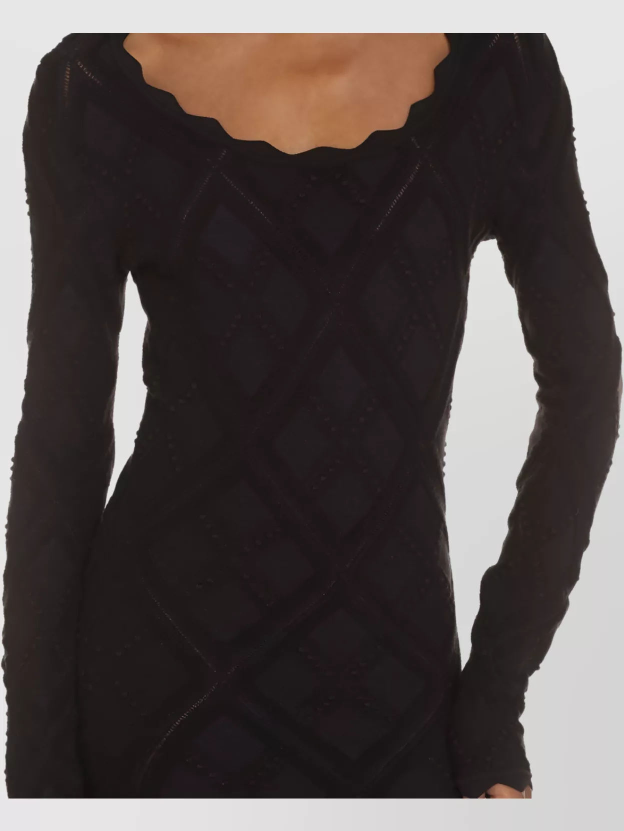 Burberry Scalloped Neckline Long Sleeve Fitted Dress