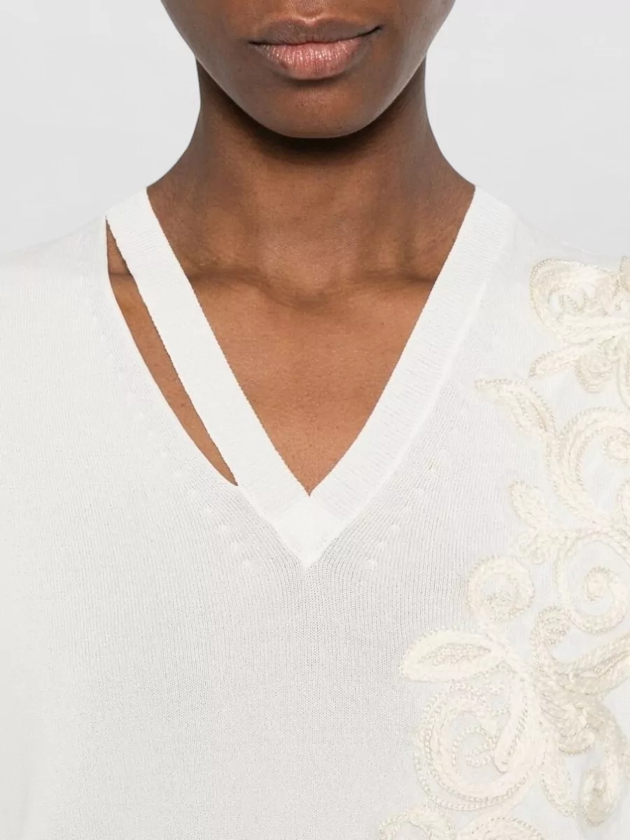 Ermanno Firenze Appliqué V-Neck Long-Sleeve Sweatshirt