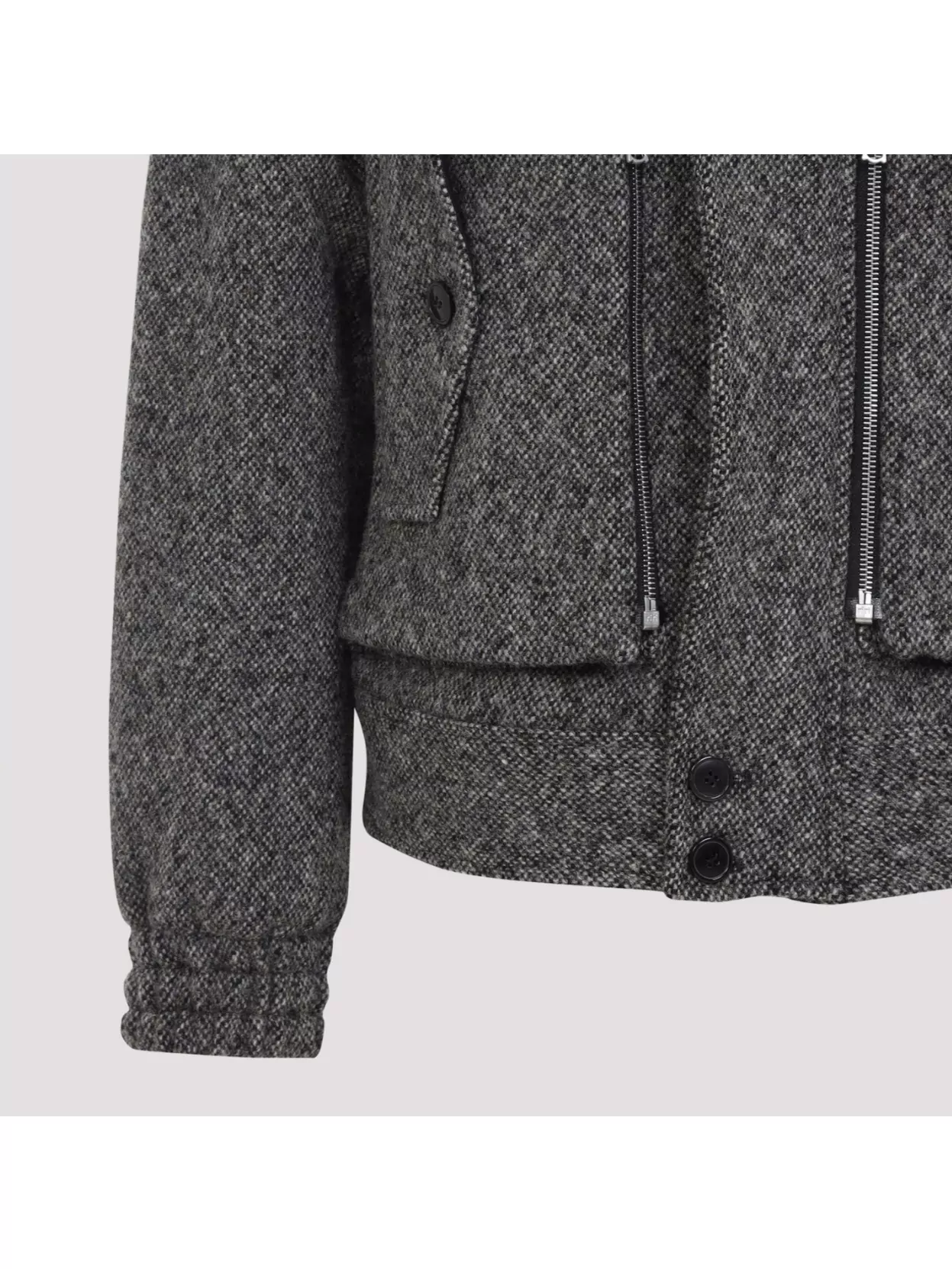 Dries Van Noten Patterned Wool Zip Jacket Front Pockets In Gray