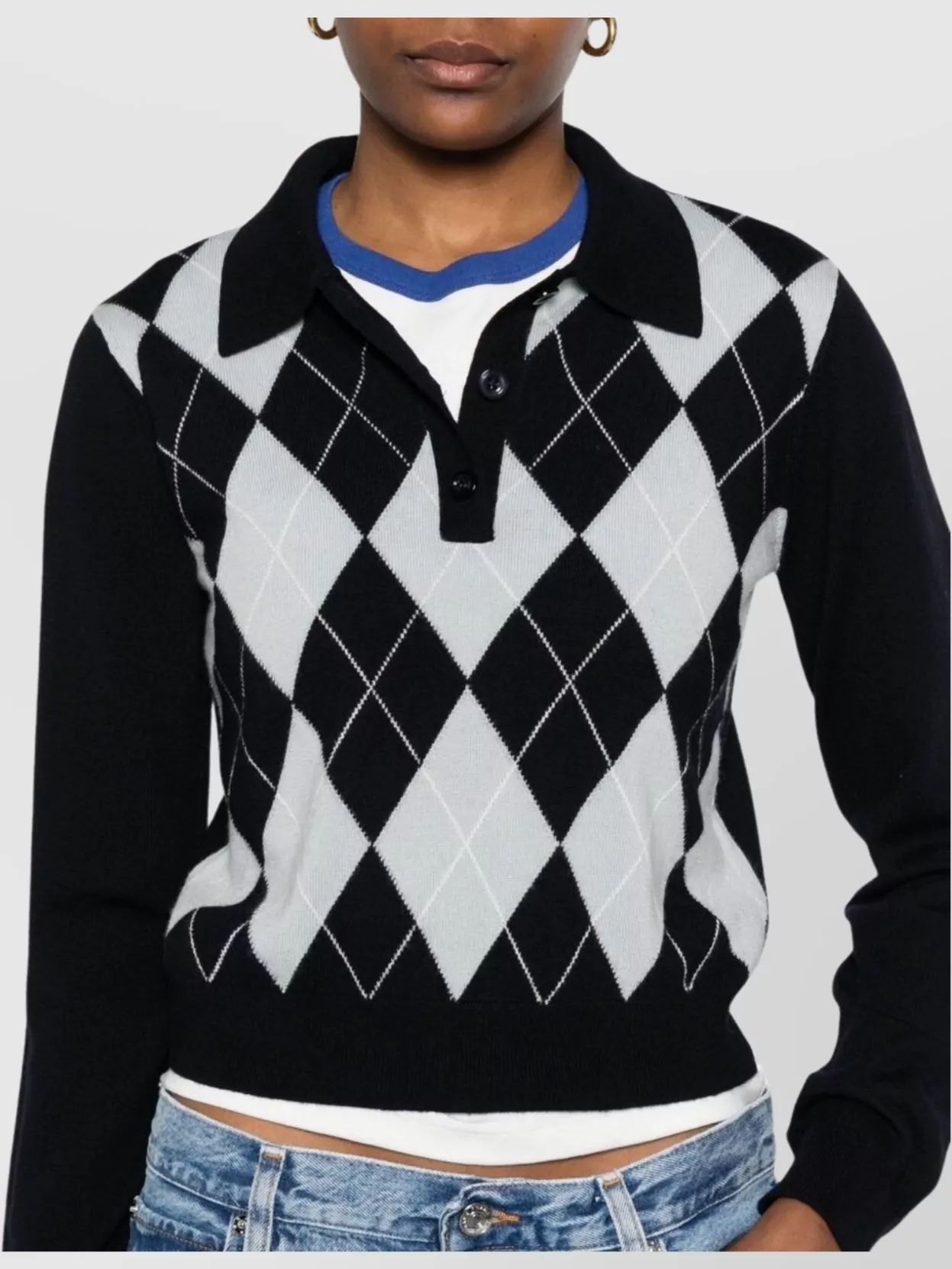 Frame Cropped Diamond Print Wool Blend Polo