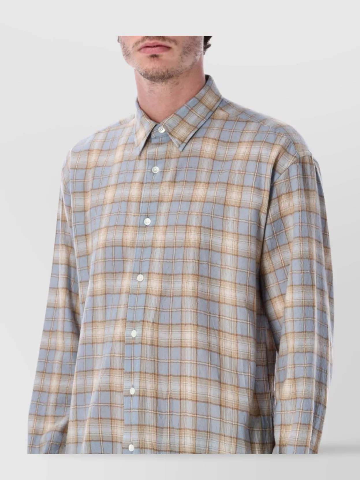 Auralee Lightweight Checked Long Sleeve Shirt In Blue
