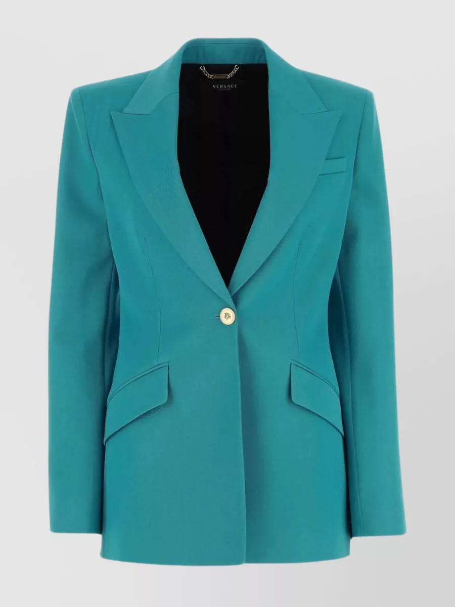 Shop Versace Tailored Wool Blazer With Back Slit In Cyan