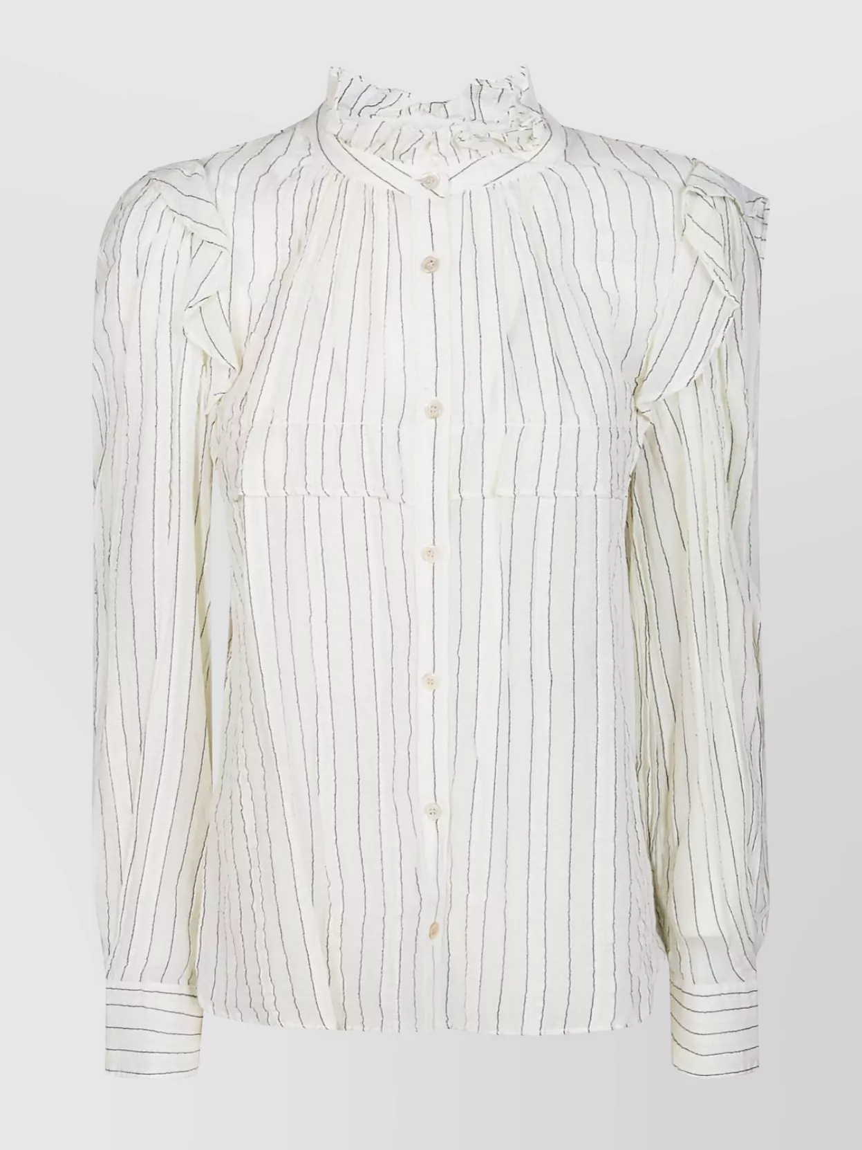 Shop Isabel Marant Étoile Striped Ruffle Collar Shirt