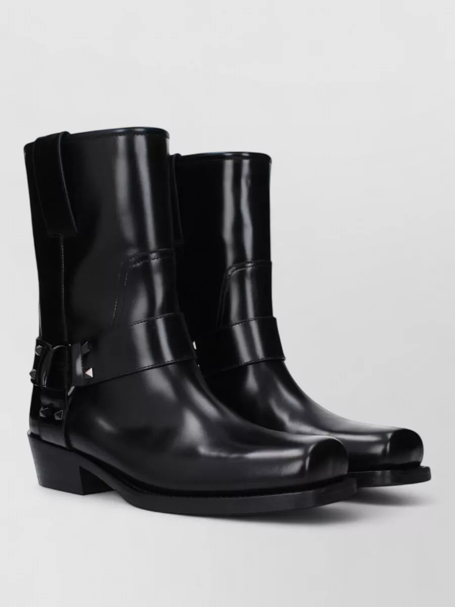 Valentino Garavani Leather Studded Mid-Calf Boots