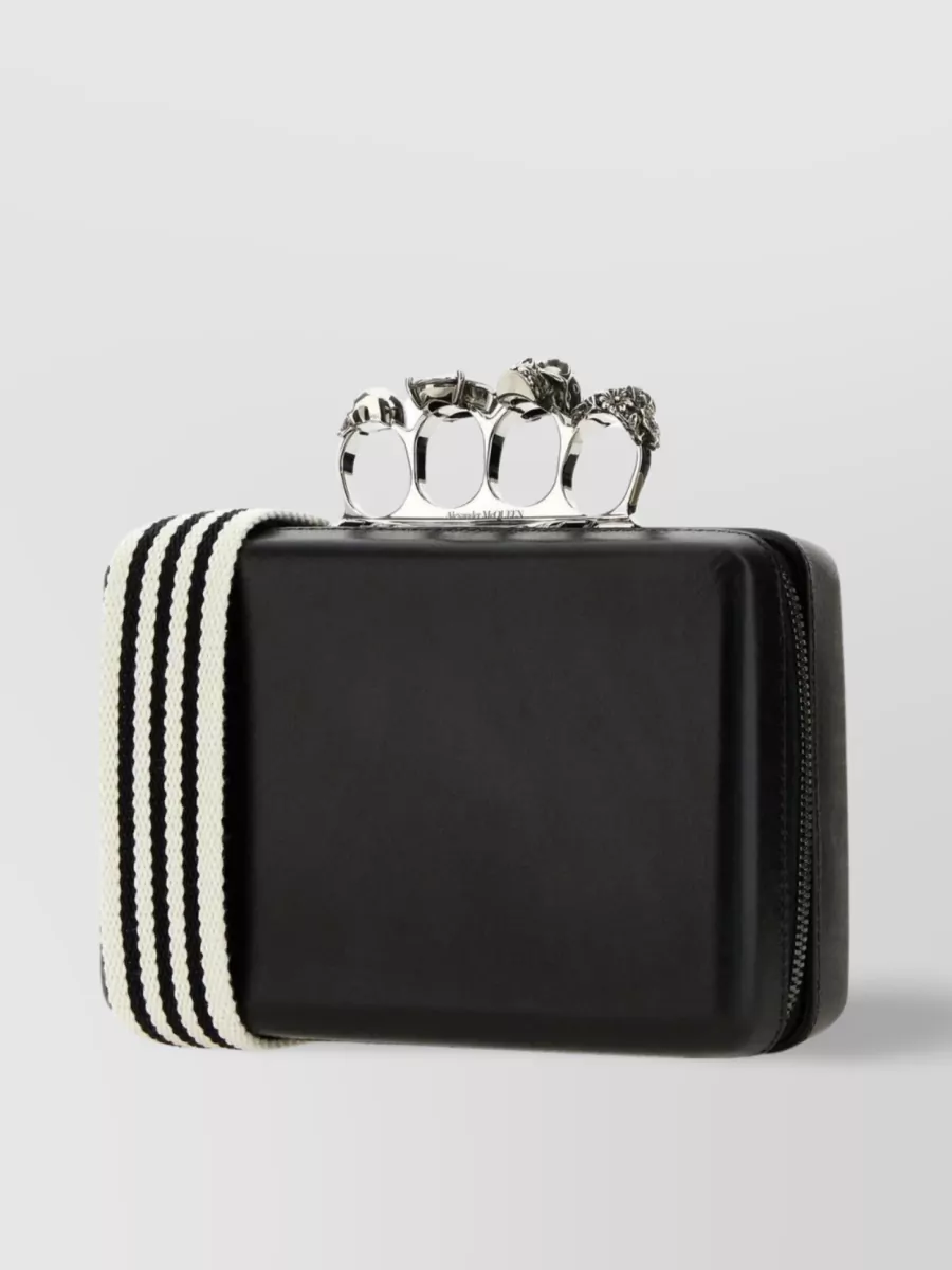 Shop Alexander Mcqueen The Rectangular Leather Handbag With Jewel Handle In Black