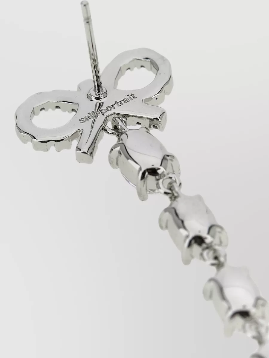 Self-Portrait Crystal-Embellished Bow Pearl Drop Earrings