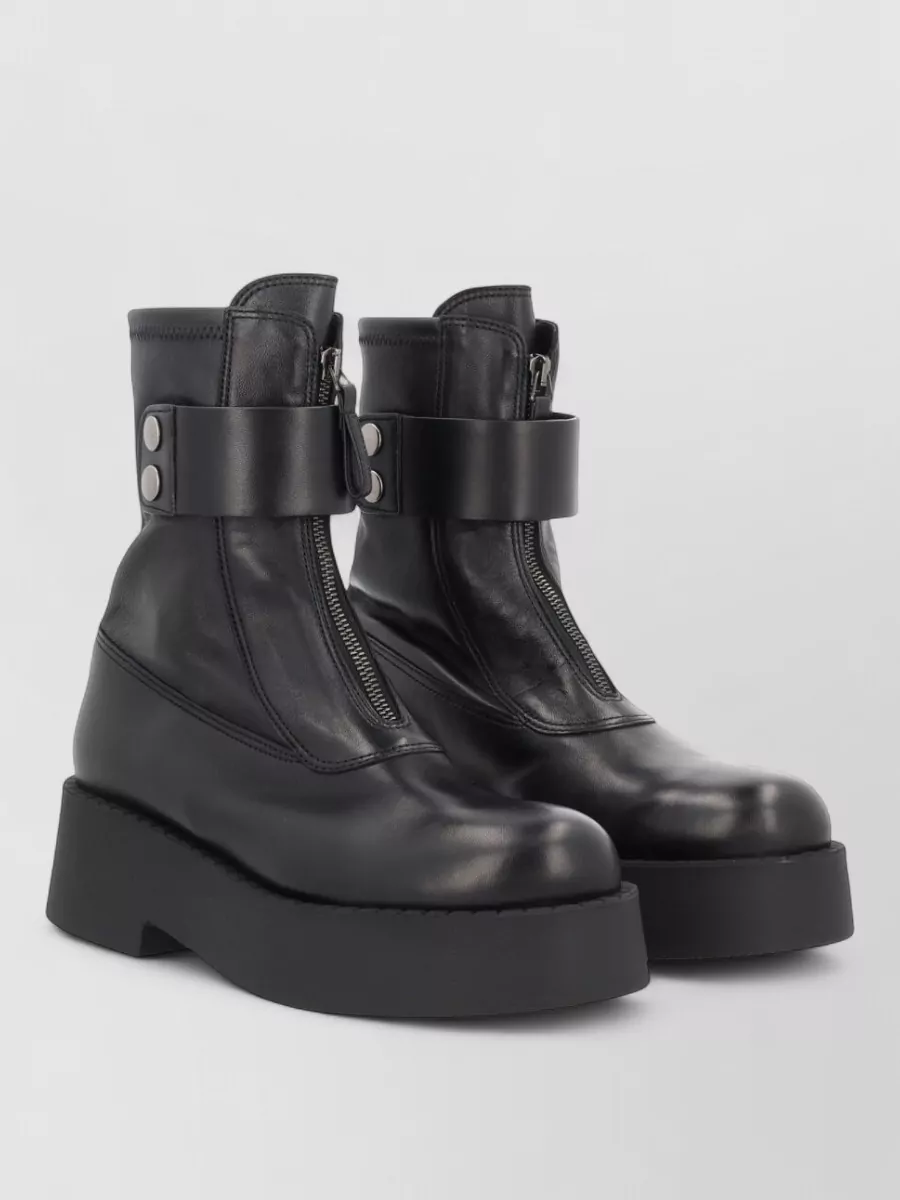 Premiata Leather Ankle Boots Platform Sole Round Toe