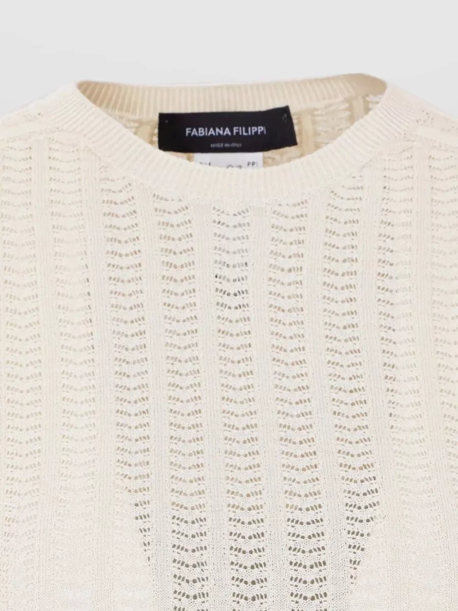 Fabiana Filippi Perforated Cotton Short-Sleeve Crewneck Sweater