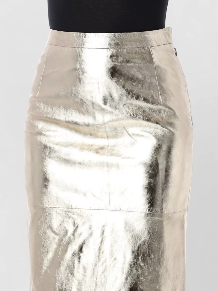 Rotate Leather High-Rise Paneled Midi Pencil Skirt