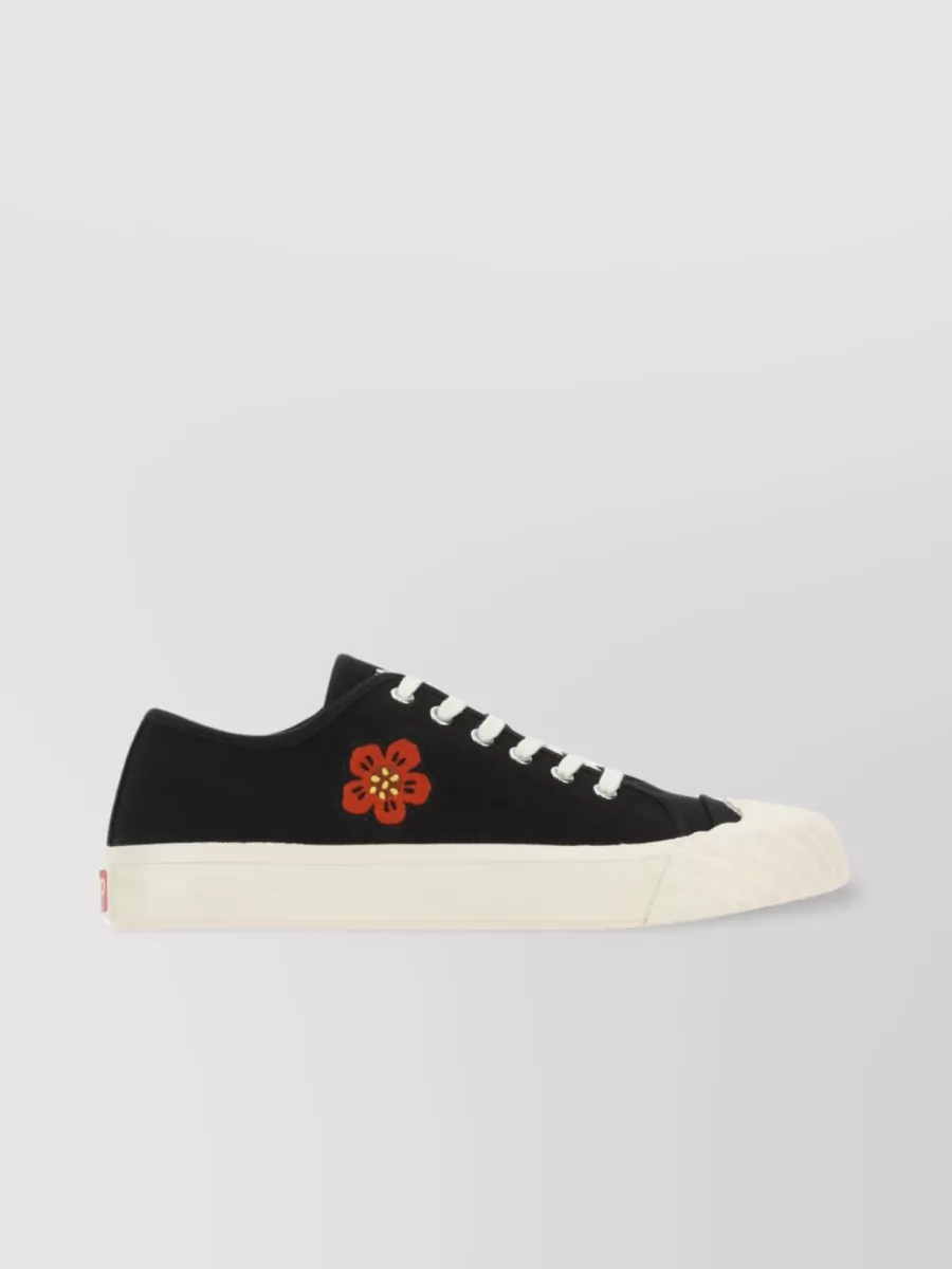 Shop Kenzo Modern Floral Patch Canvas Sneakers In Black