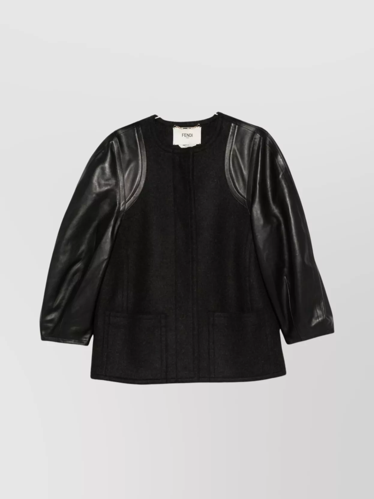Fendi Midi Coat With Leather Sleeves And Belt In Multi