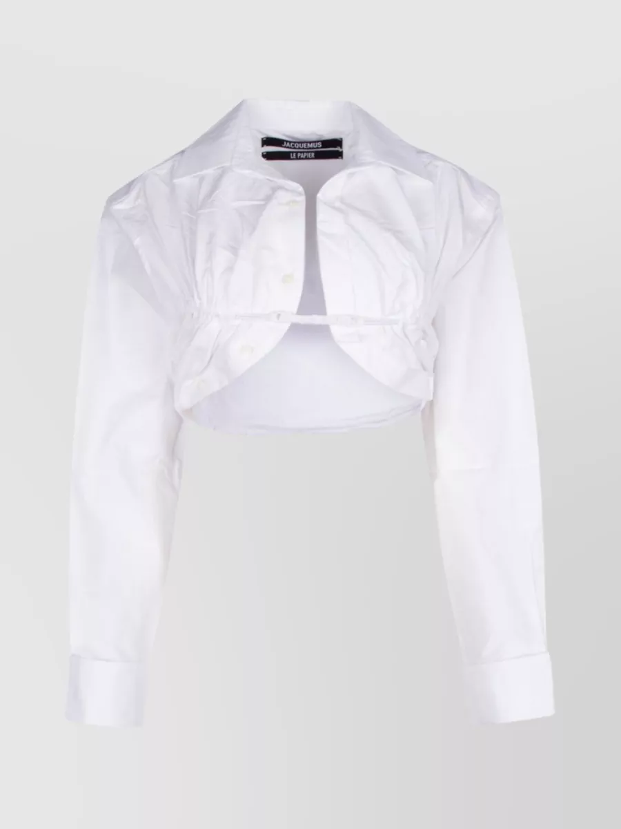Shop Jacquemus Cropped Long Sleeve Top In White