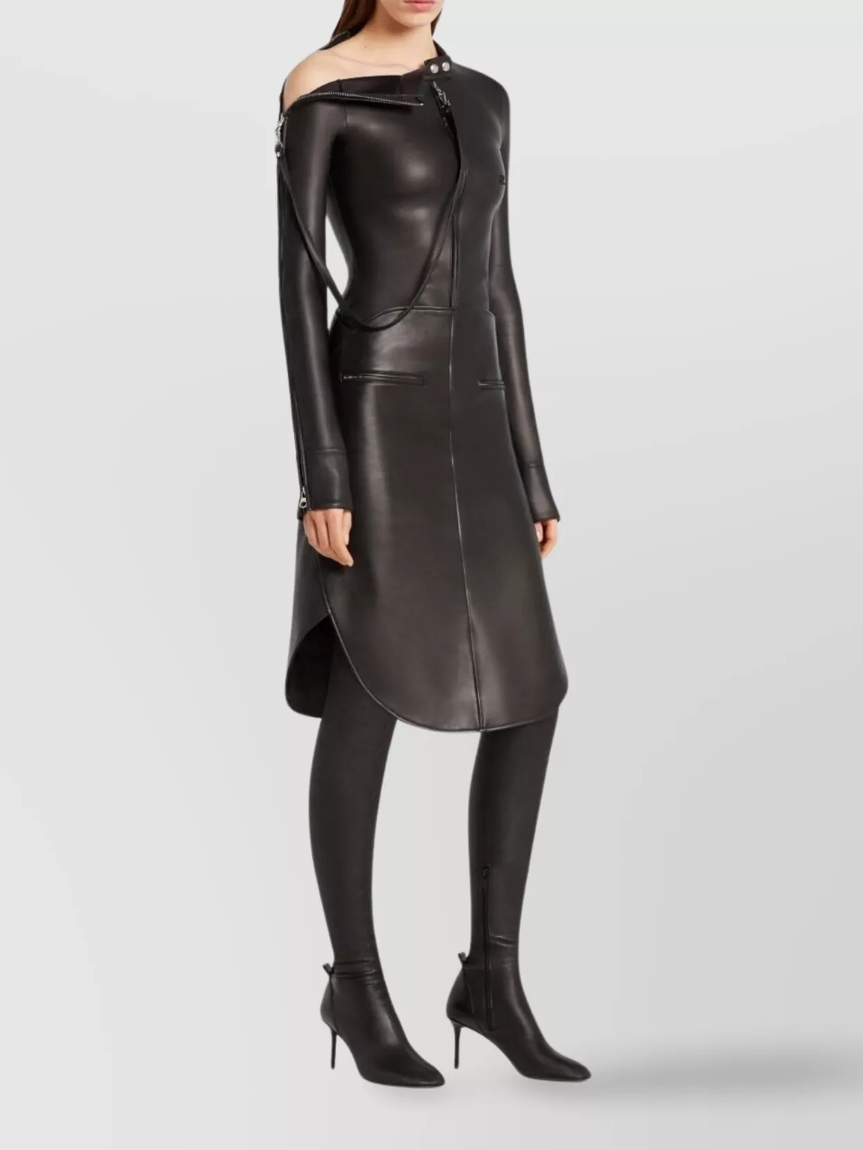 Courrèges Long Sleeve Asymmetric Zip Detail Top In Black