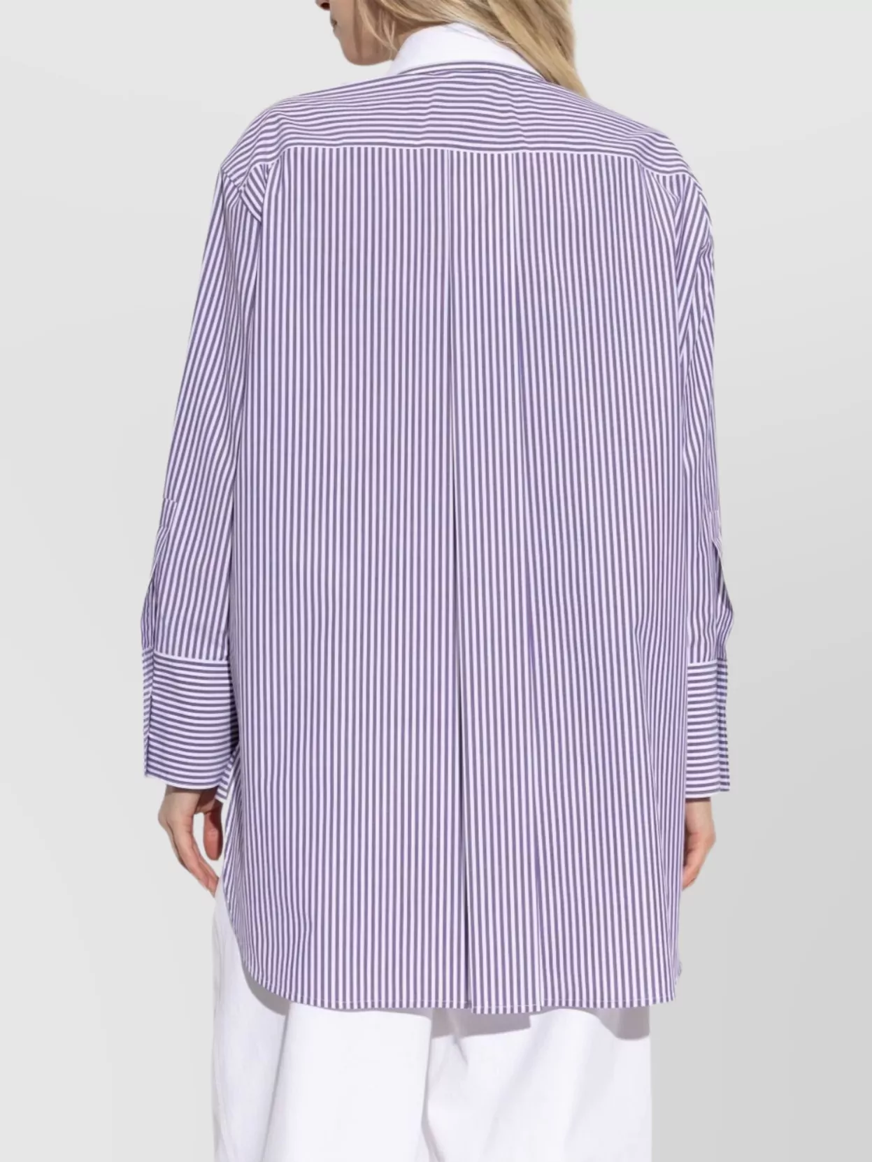 Max Mara Oversized Violet Striped Shirt In Poplin In Purple
