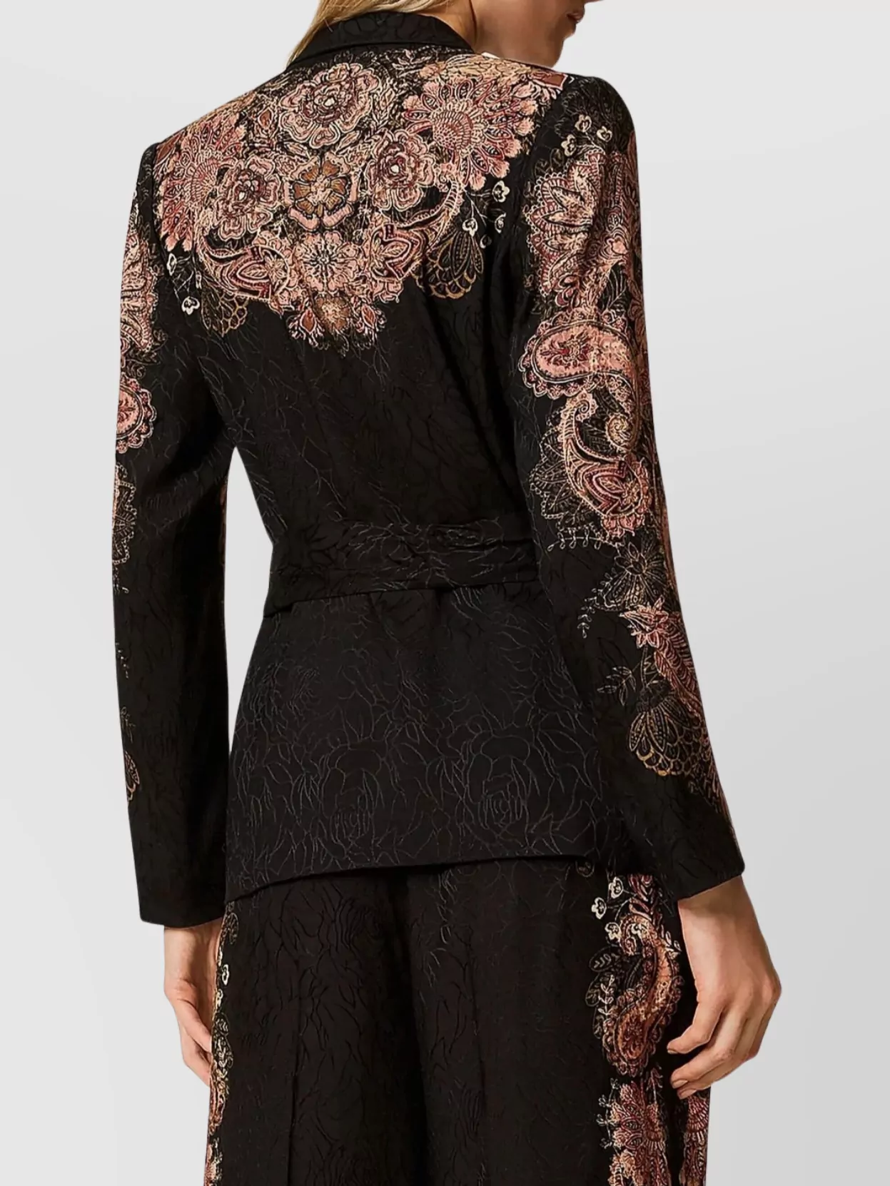 Twin-Set Floral Blazer With Belted Waist And Shawl Lapel