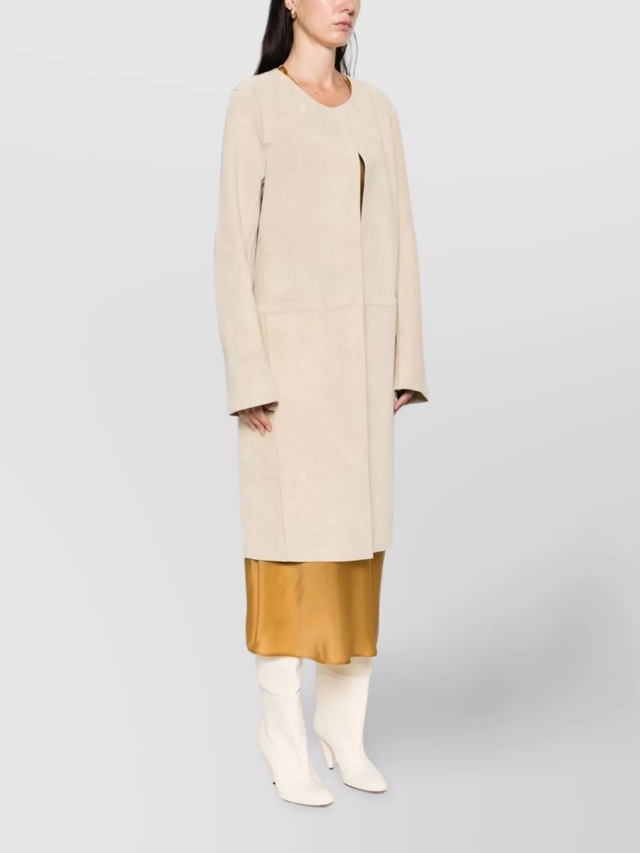 Totême Long Sleeve Suede Leather Coat