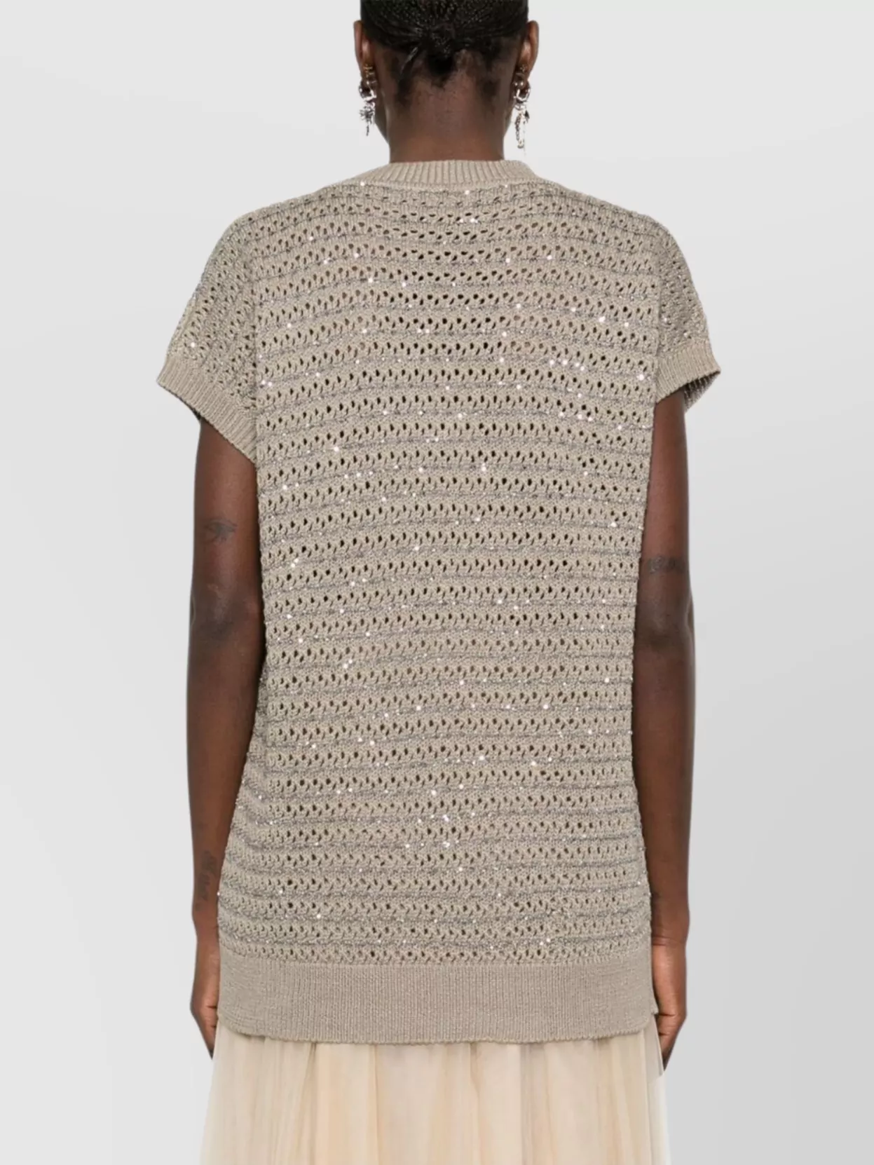 Fabiana Filippi V-Neck Knit Top Cap Sleeves