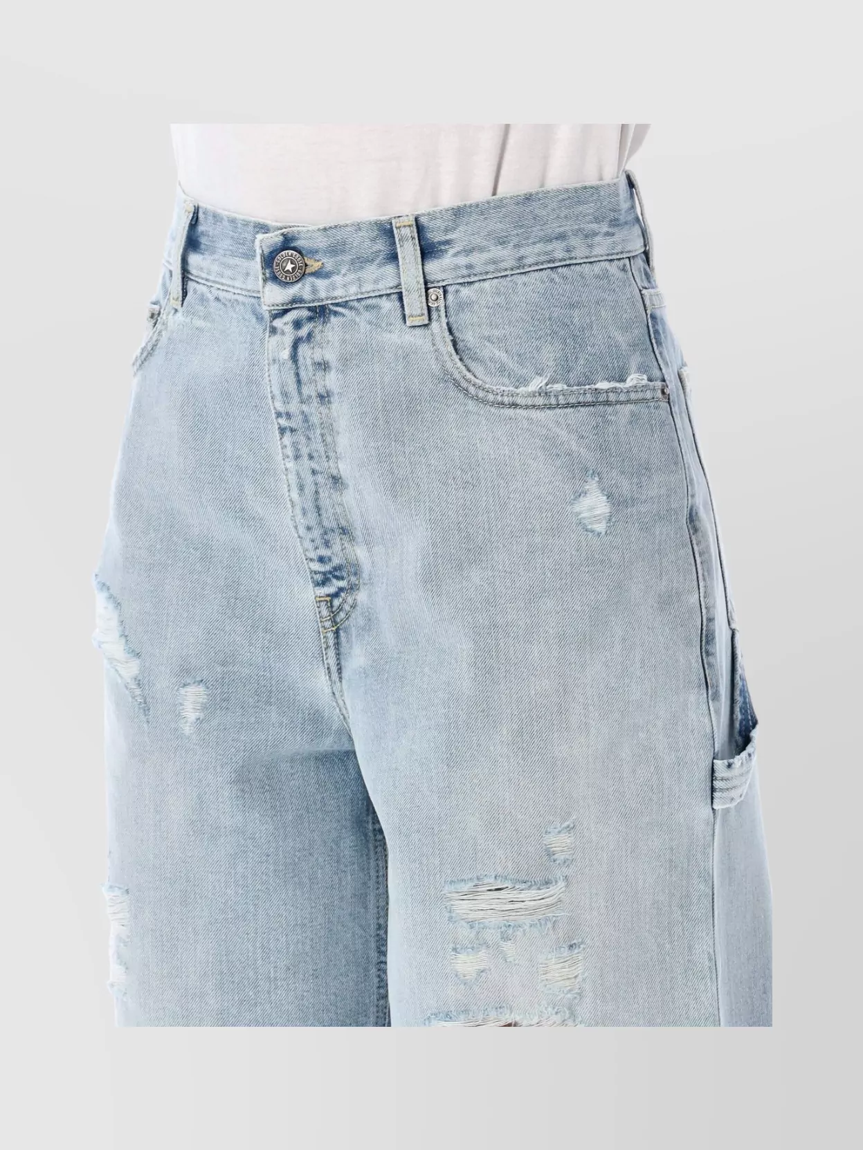 Golden Goose Distressed Denim Bermuda Shorts With Frayed Hem