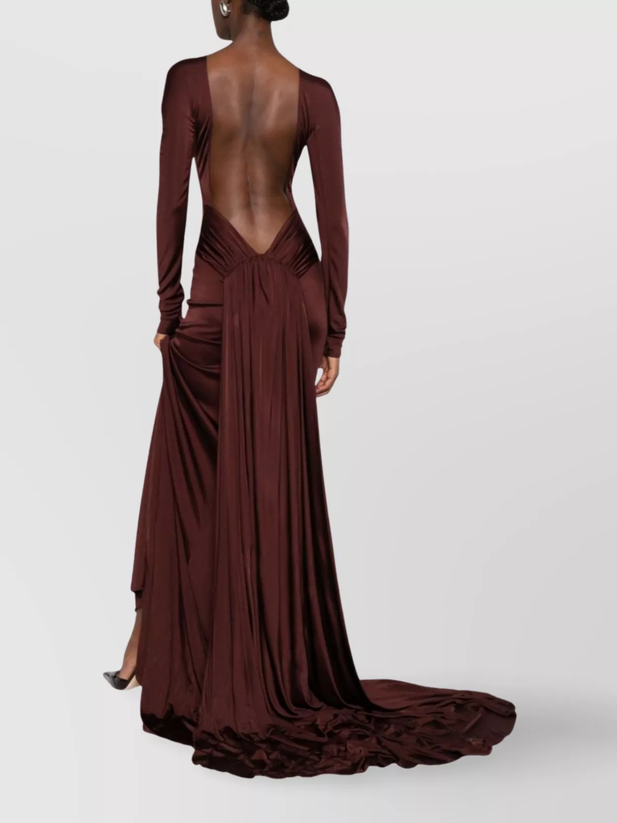 David Koma Floor-Length Draped Long Sleeve Dress