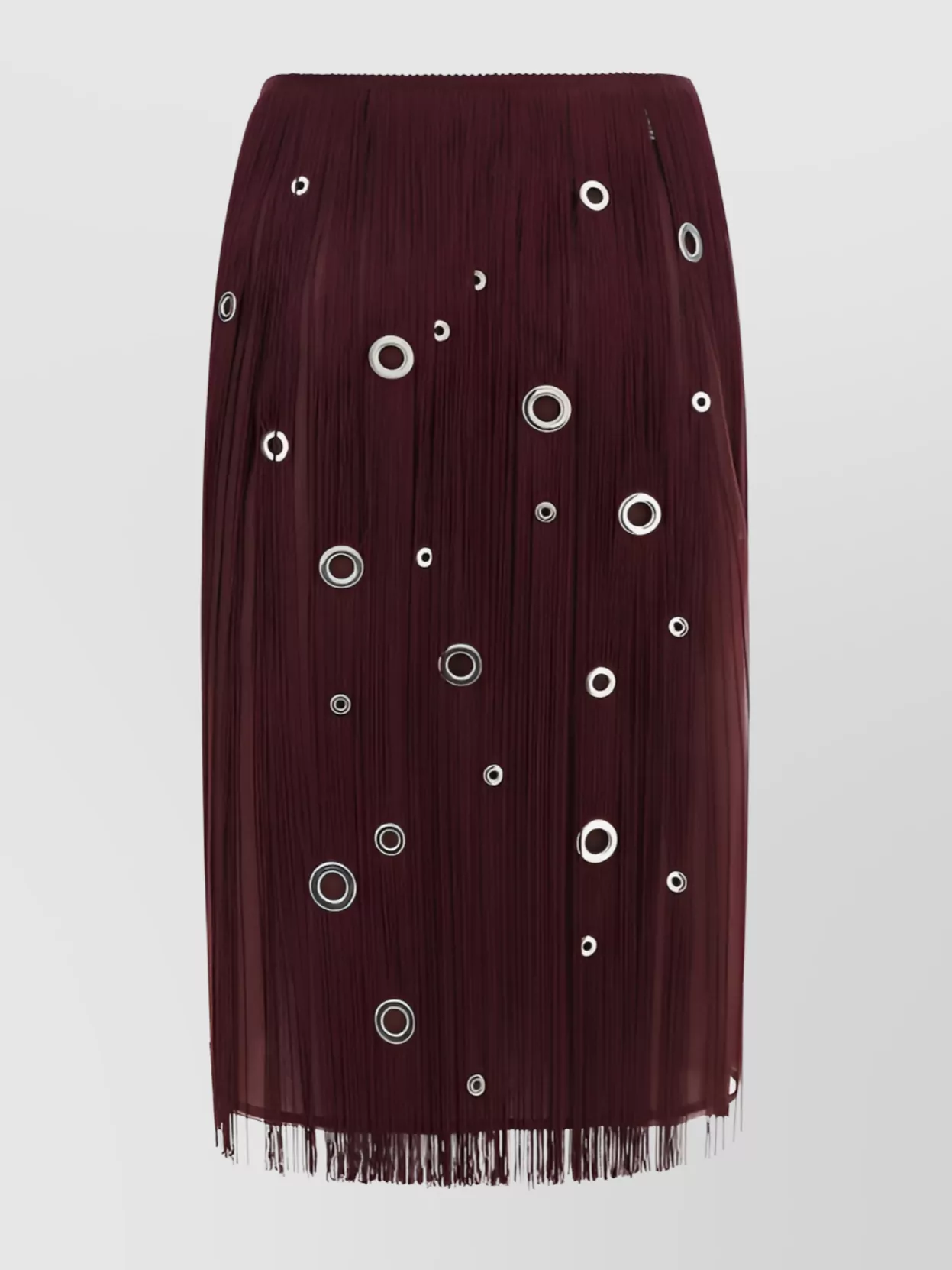 Shop Prada Metallic Cut-out Fringe Midi Skirt