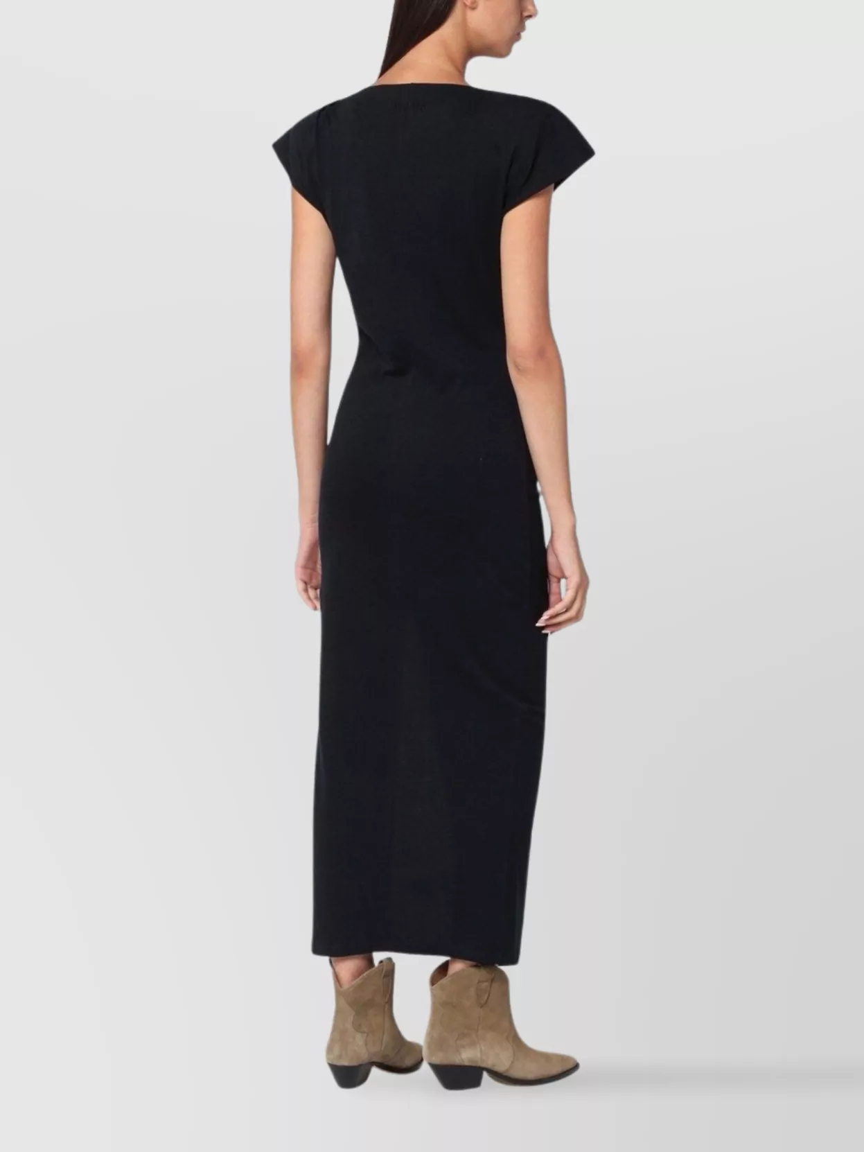 Isabel Marant Cotton Nadela Dress Cap Sleeves Midi Length In Black