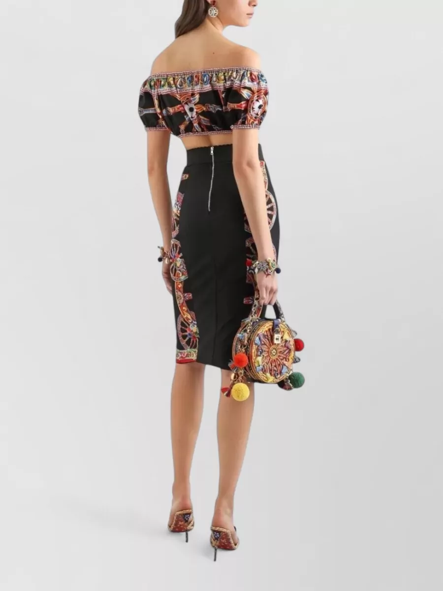 Dolce&Gabbana Cotton Off-The-Shoulder Printed Cropped Blouse