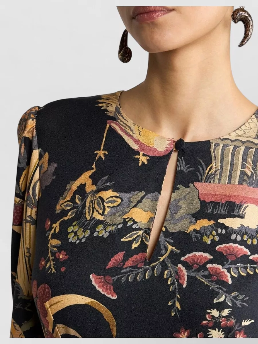 Etro Viscose Crepe Floral-Print Midi Dress