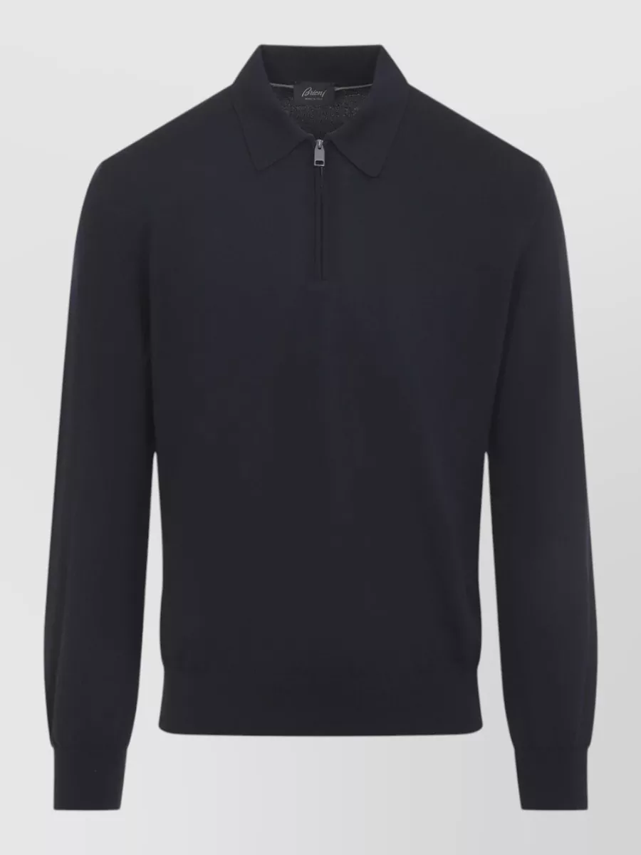 Brioni wool long-sleeve zip polo shirt