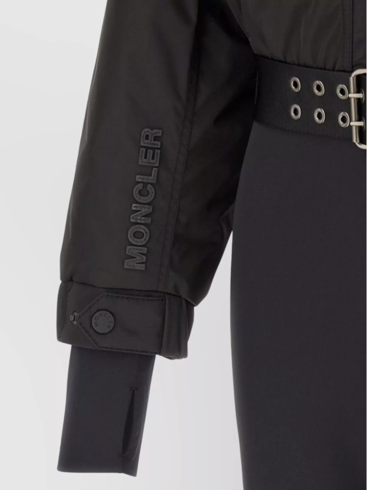 Moncler Ski Suit With Belted Waist And Hood In Black