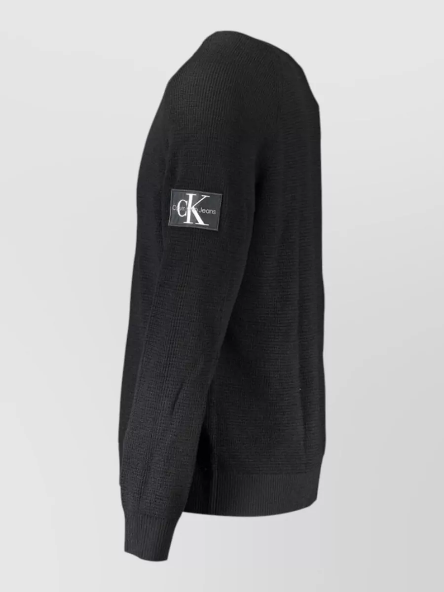 Calvin Klein Wool Waffle-Knit Long-Sleeve Crew-Neck Sweater