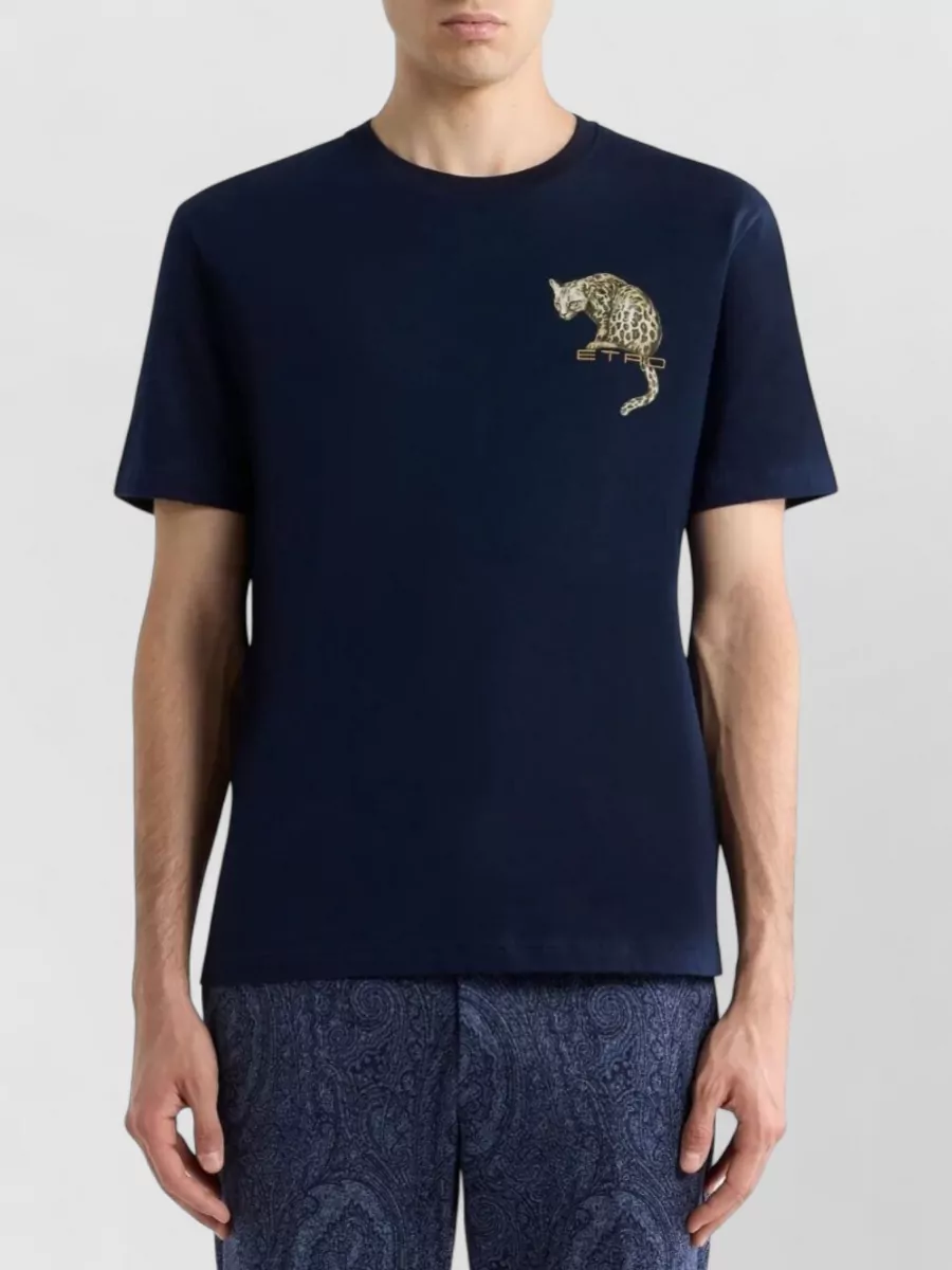 Etro Cotton T Shirt Leopard Print Embroidery