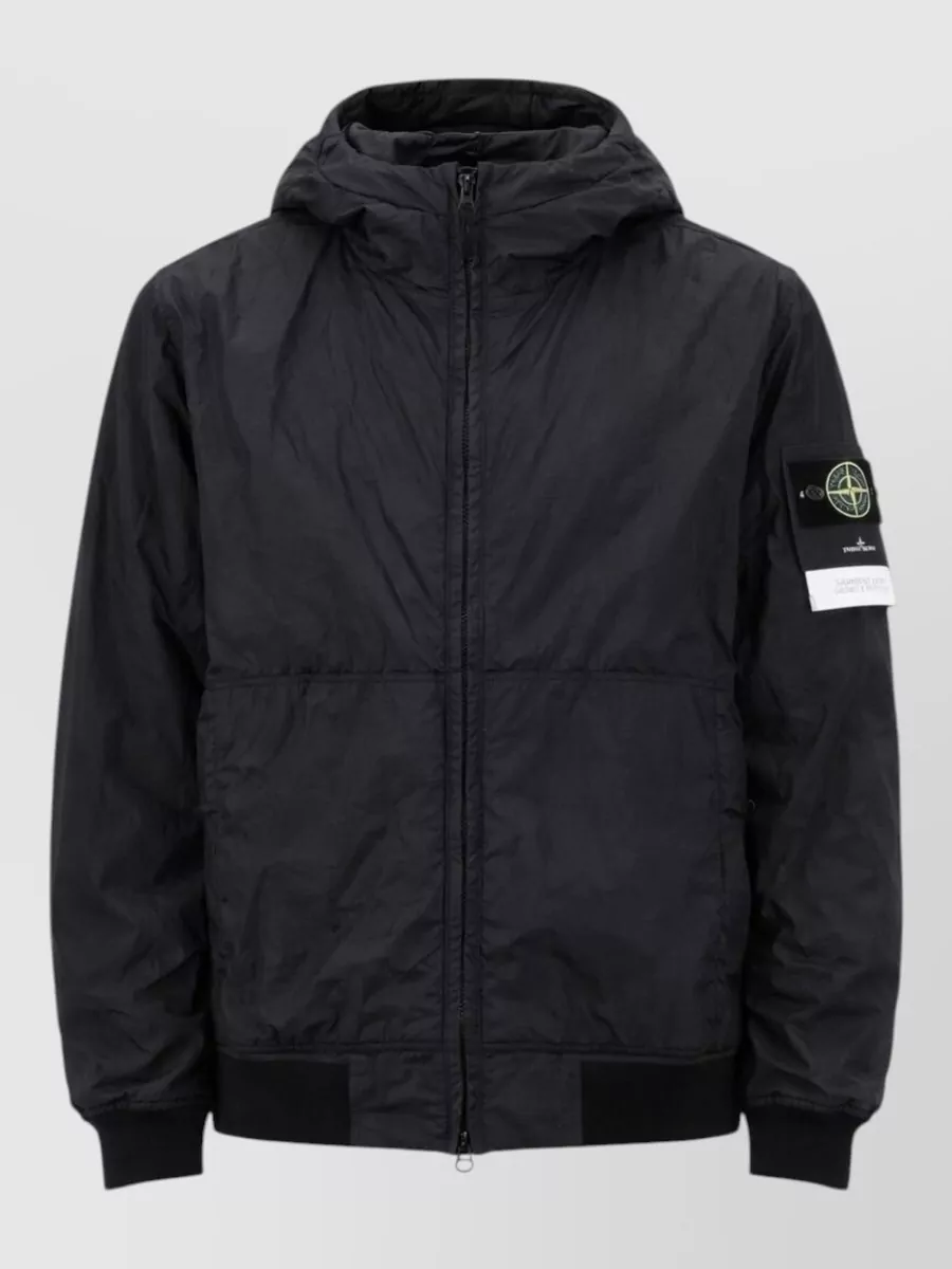 Stone Island Hooded logo-patch bomber jacket