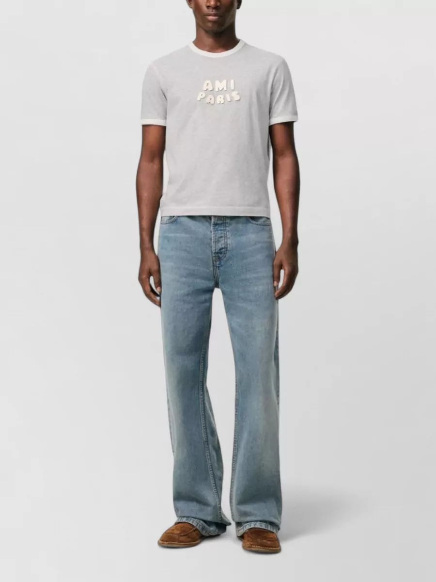 Ami Paris Cotton Logo-Trim Short-Sleeve T-Shirt