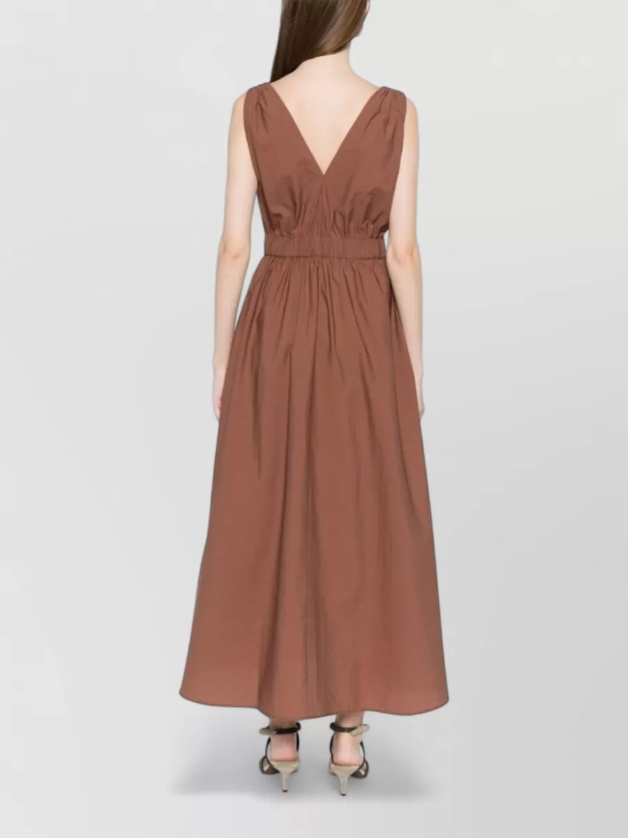 Brunello Cucinelli Cotton Poplin V-Neck Belted Midi Dress