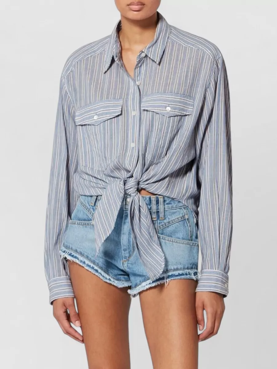 Isabel Marant Etoile Nath Striped Cotton Shirt Tie Front