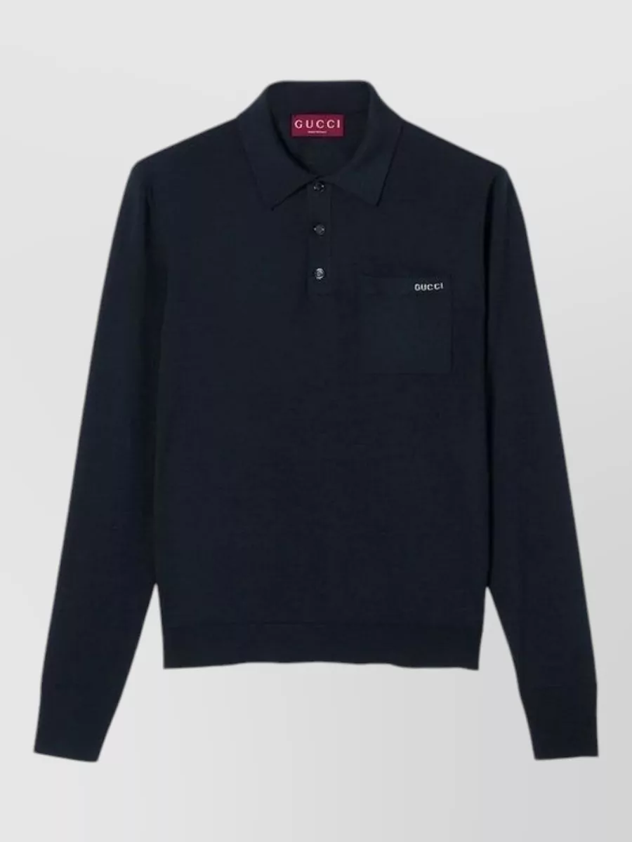 Gucci fine-knit wool long-sleeve polo shirt