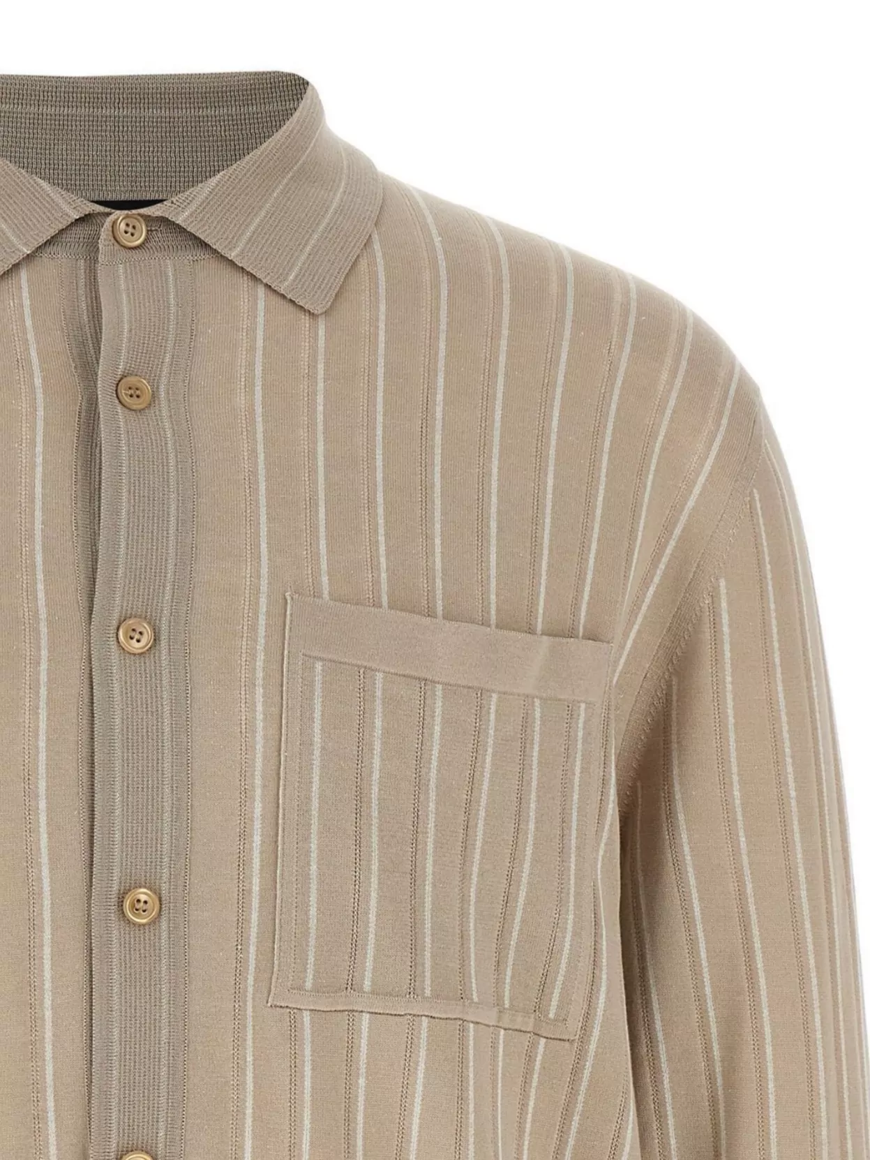 Brioni Knit Shirt With Chest Pocket And Ribbed Finish